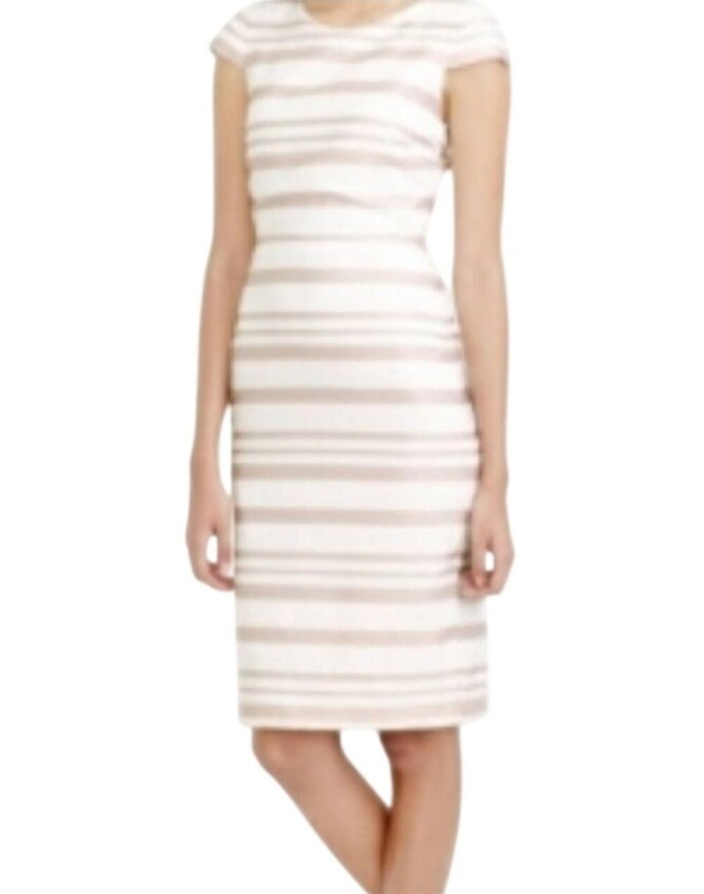 J. Crew Womens Double Stripe Cap Sleeve Sheath Rounded Crew Neckline Dress SZ 4